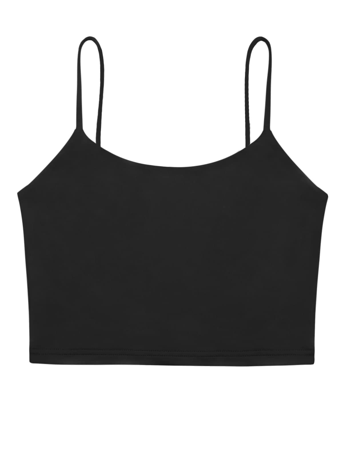 REORIA Women's Summer Sexy Sleeveless Adjustable Spaghetti Strap Cami Camisole Basic Fitted Seamless Yoga Cropped Tank Cute Crop Tops Black Medium