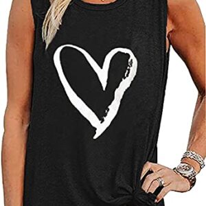 MAGICMK Women Summer Casual Sleeveless Tank Tops Crew Neck Graphic Basic Black Shirts (L, Black+White)