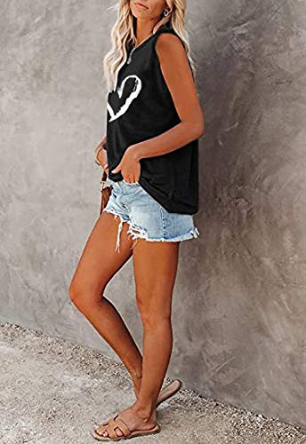 MAGICMK Women Summer Casual Sleeveless Tank Tops Crew Neck Graphic Basic Black Shirts (L, Black+White)