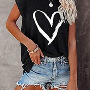 MAGICMK Women Summer Casual Sleeveless Tank Tops Crew Neck Graphic Basic Black Shirts (L, Black+White)