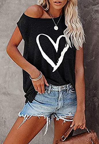 MAGICMK Women Summer Casual Sleeveless Tank Tops Crew Neck Graphic Basic Black Shirts (L, Black+White)