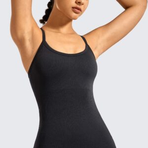 CRZ YOGA Seamless Workout Tank Tops for Women Racerback Athletic Camisole Sports Shirts with Built in Bra Black Large