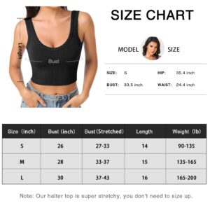 Womens Crop Tops Basic Sleeveless Both V-Neck and Round Neck 3 Pieces Black White Ribbed Seamless Casual Cami Tank Tops(P055 Bl/Gr/Kh M)