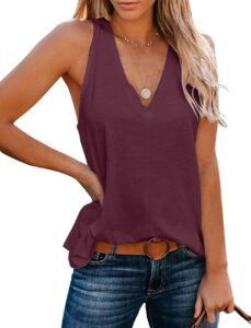 ticticmimi women's summer v neck tank tops casual basic sleeveless tanks cute loose tunic shirts mulberry