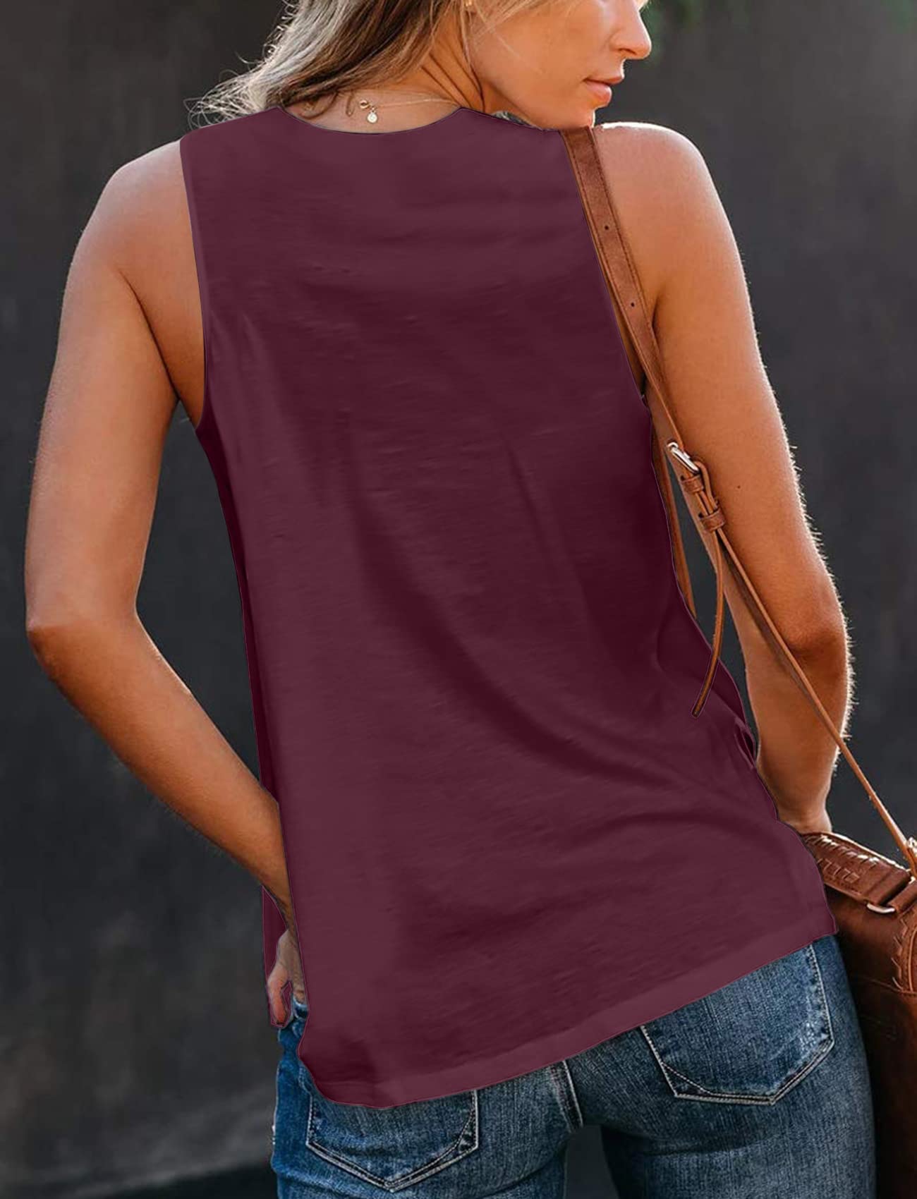 TICTICMIMI Women's Summer V Neck Tank Tops Casual Basic Sleeveless Tanks Cute Loose Tunic Shirts Mulberry