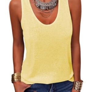 Dellytop Women Summer Scoop Neck Tank Tops Sleeveless Loose Fit Shirts Yellow