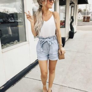 LOLONG V Neck White Tank Tops for Women Loose Fit Camisole Summer Sexy Spaghetti Strap Sleeveless Casual Beach Flowy Solid Shirts