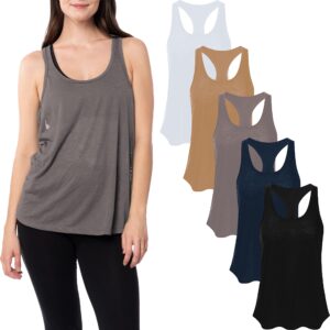 Sexy Basics Womens Racer Back Tanks | Ultra Soft Stretch Athletic Tanks -5 Pack