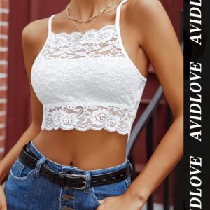 Avidlove Racerback Bralettes for Women Sexy Floral Lace Top Crop Double-Layered Camisoles White, XL