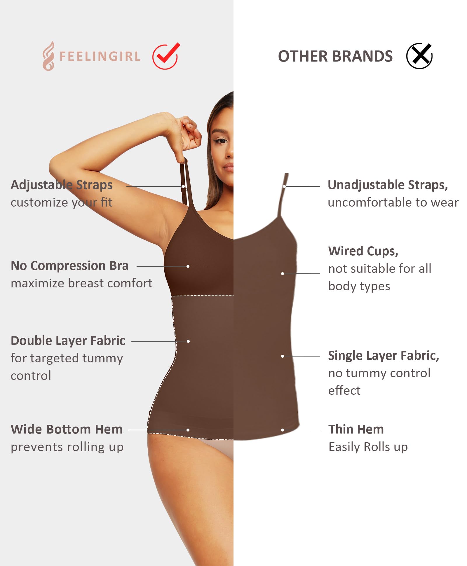 FeelinGirl Women's Compression Tank Top Seamless Body Shaper Camisole Shapewear Tank Tops for Women Brown L