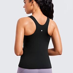 CRZ YOGA Butterluxe Womens Racerback Workout Tank Top with Built in Shelf Bra - Padded High Neck Yoga Athletic Camisole Black Small