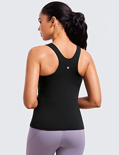 CRZ YOGA Butterluxe Womens Racerback Workout Tank Top with Built in Shelf Bra - Padded High Neck Yoga Athletic Camisole Black Small