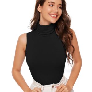 Verdusa Women's Sleeveless High Turtleneck Tank Top Black XXL