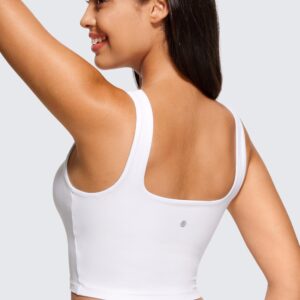 CRZ YOGA Butterluxe Womens Square Neck Longline Sports Bra - Workout Crop Tank Tops Padded with Built in Shelf Yoga Bra White Medium