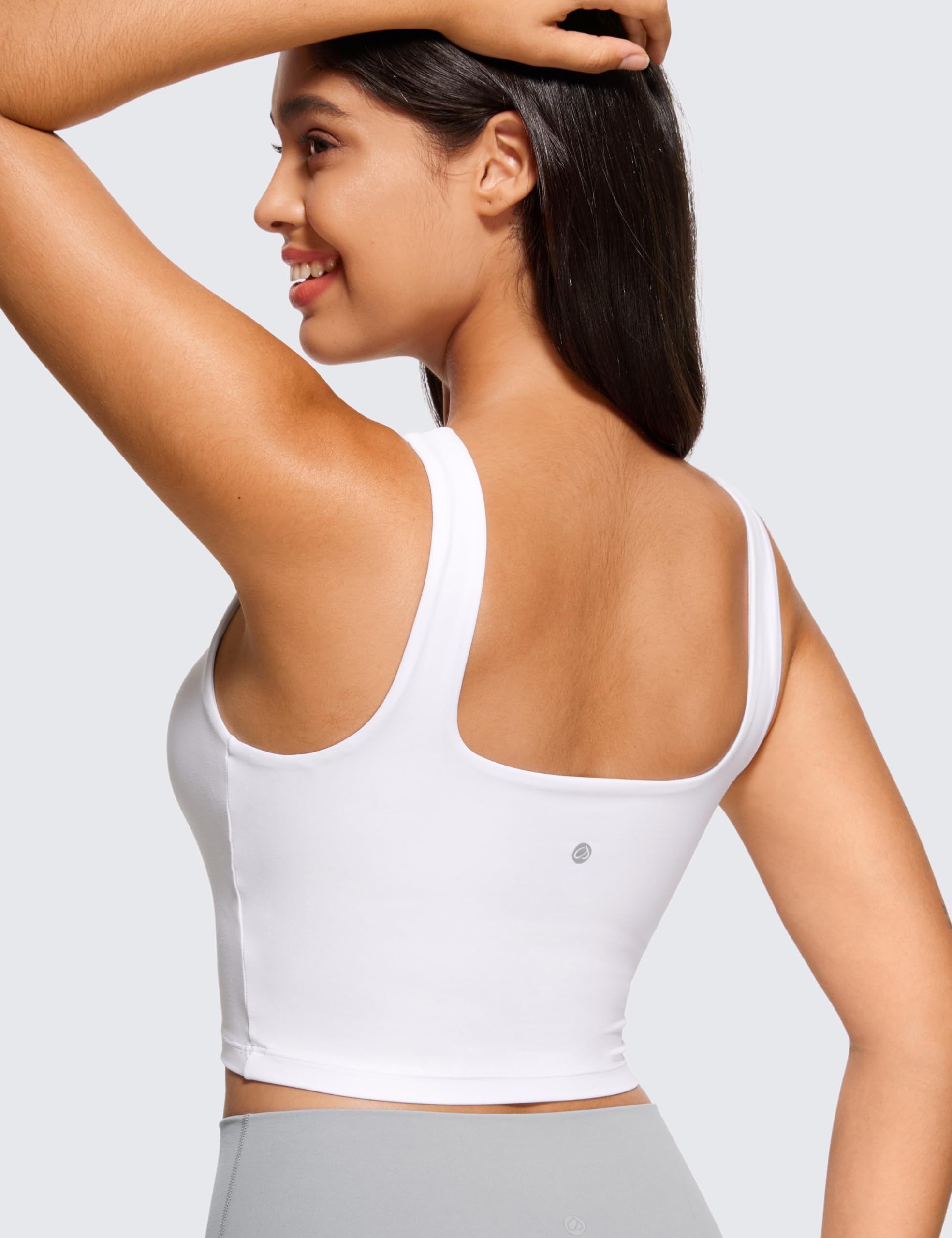 CRZ YOGA Butterluxe Womens Square Neck Longline Sports Bra - Workout Crop Tank Tops Padded with Built in Shelf Yoga Bra White Medium