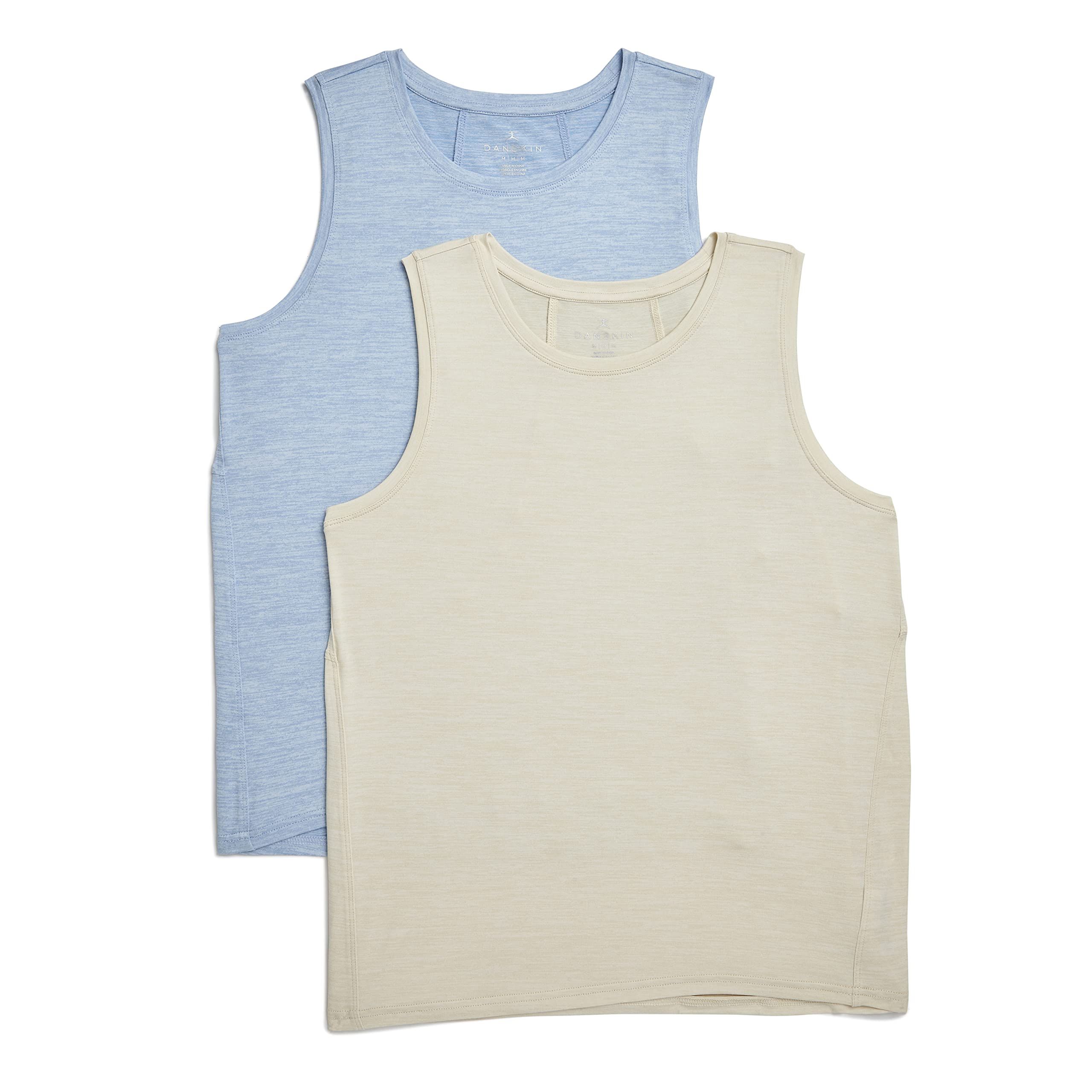 Danskin Women's Essential Breathe 2 Pack Tank, Birch/Placid Blue, X-Large