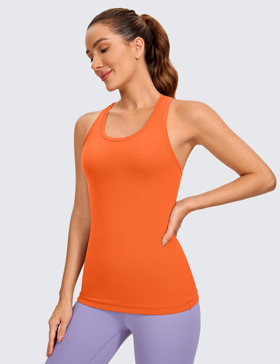 CRZ YOGA Women's Butterluxe Workout Tank Tops Racerback Tank Yoga Sleeveless Top Camisole Athletic Gym Shirt Neon Orange Medium