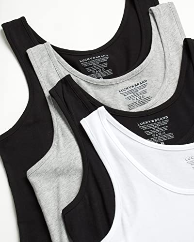 Lucky Brand Women's Tank Top - 4 Pack Stretch Cotton Scoop Neck Sleeveless T-Shirt (S-XL), Size Medium, Black/Grey/Black/White