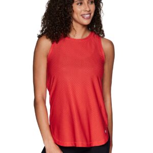 RBX Women's Mesh Tank Top Breathable Keyhole Running Tank Jacquard Mesh Dark Coral M