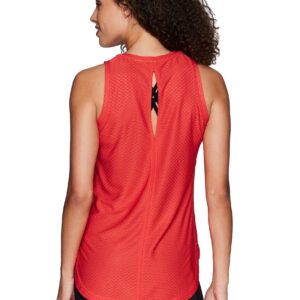 RBX Women's Mesh Tank Top Breathable Keyhole Running Tank Jacquard Mesh Dark Coral M