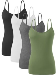 orrpally basic cami tank tops women lightweight camisole stretch tank top adjustable 4-pack black white gray armygreen s