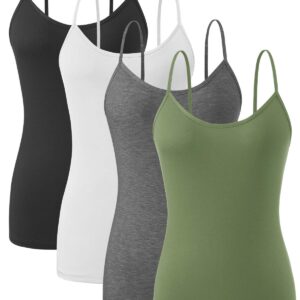 Orrpally Basic Cami Tank Tops Women Lightweight Camisole Stretch Tank Top Adjustable 4-Pack Black White Gray ArmyGreen S