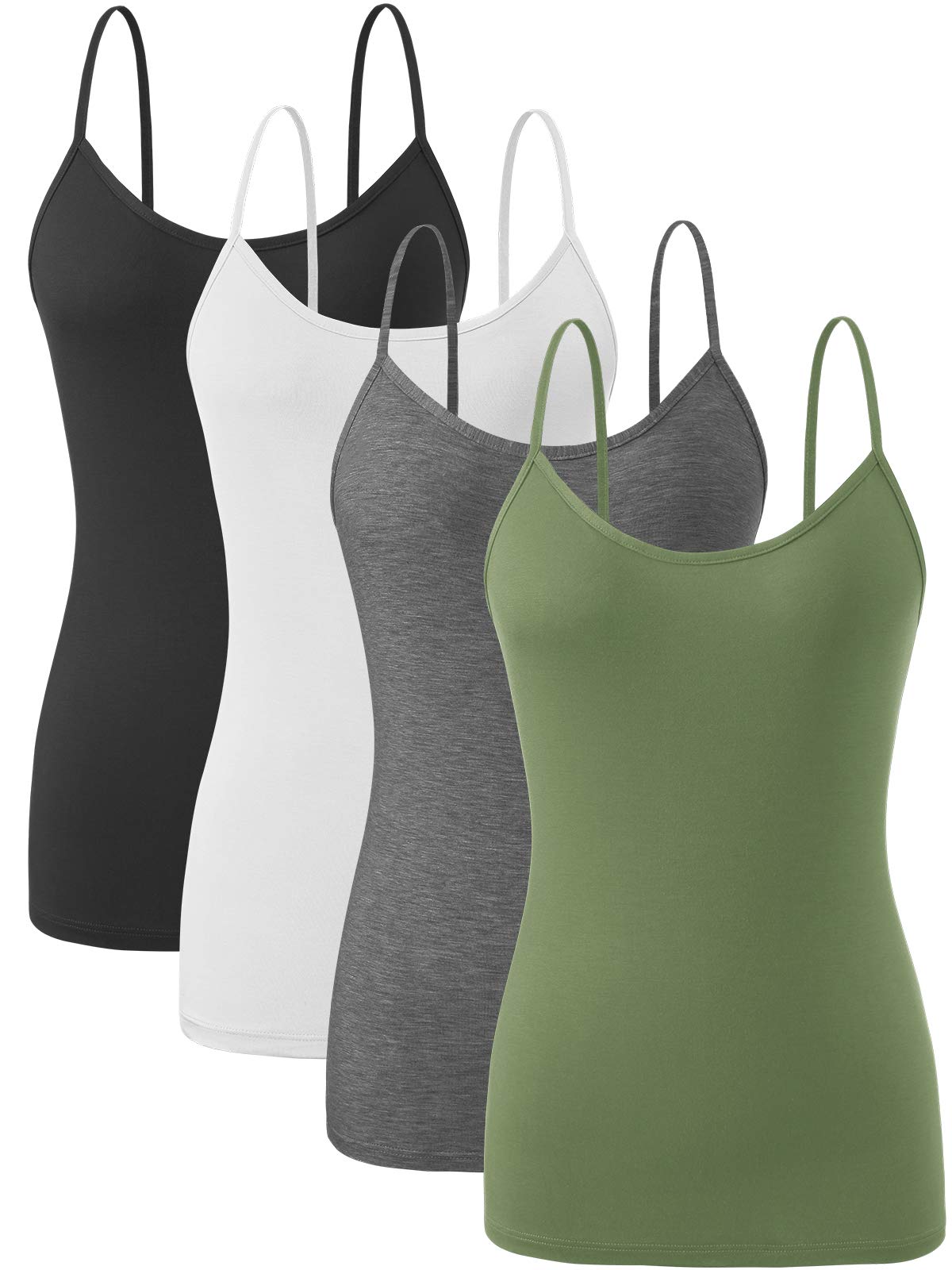 Orrpally Basic Cami Tank Tops Women Lightweight Camisole Stretch Tank Top Adjustable 4-Pack Black White Gray ArmyGreen S