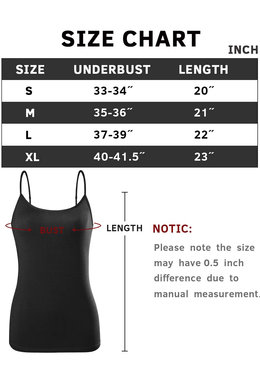 Orrpally Basic Cami Tank Tops Women Lightweight Camisole Stretch Tank Top Adjustable 4-Pack Black White Gray ArmyGreen S