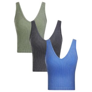 3 Pack Ribbed Tank Tops for Women, V-Neck Seamless Stretchy Camisole Tank Tops O&G&B S