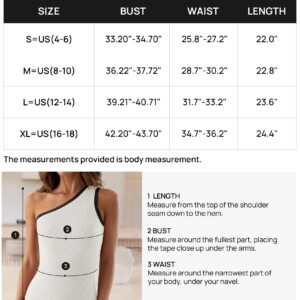 ZESICA Women's One Shoulder Tank Top Summer Sleeveless T Shirt Ribbed Knit Color Block Slim Fit Basic Tee Tops,White,Small