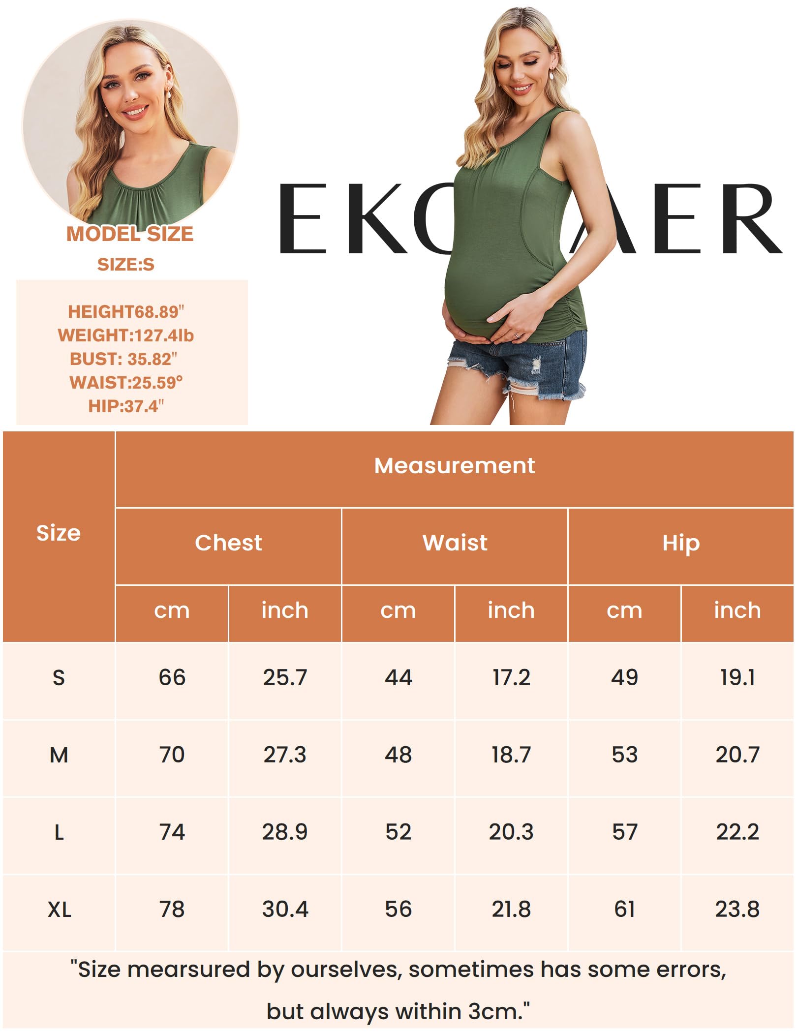 Ekouaer Nursing Maternity Top Pregnant Breastfeeding Shirt Women's Cotton Round Neck Ruched Waist Double Layered Summer Tank Black M