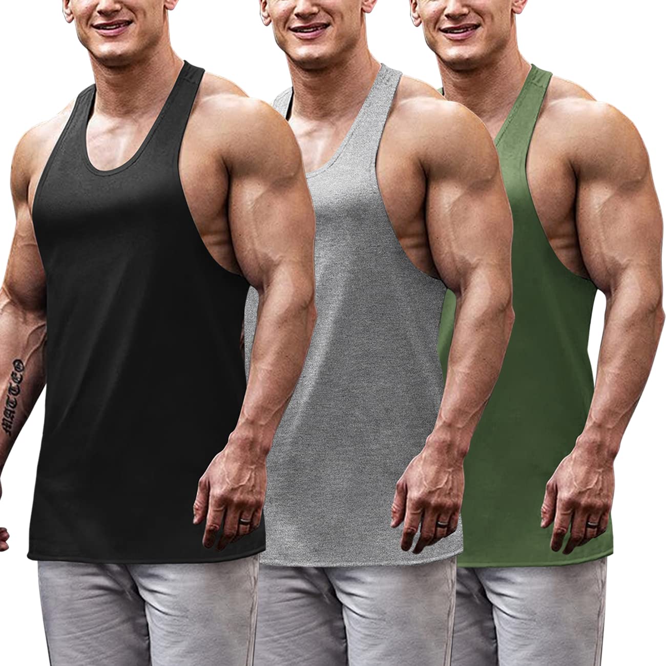 COOFANDY Men's 3 Pack Gym Tank Tops Sleeveless Workout Fitness Tee Y-Back Muscle T Shirts