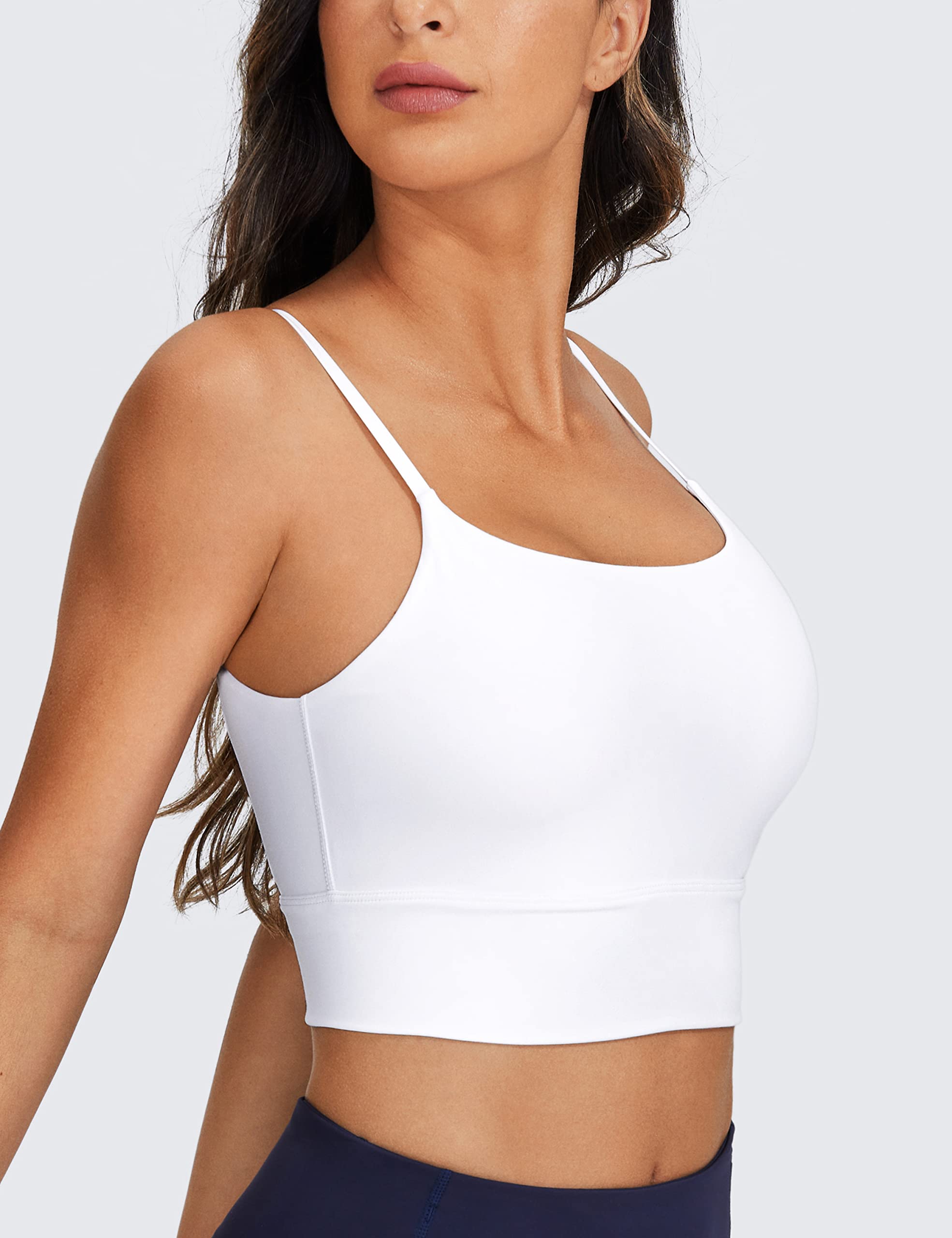 CRZ YOGA Adjustable Longline Sports Bra for Women - V Back Wireless Workout Padded Yoga Bra Cropped Tank Tops White Medium