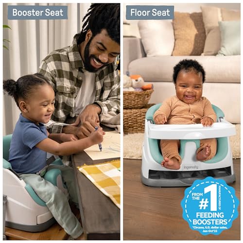 Ingenuity Baby Base 2-in-1 Booster Feeding and Floor Seat with Self-Storing Tray - Mist