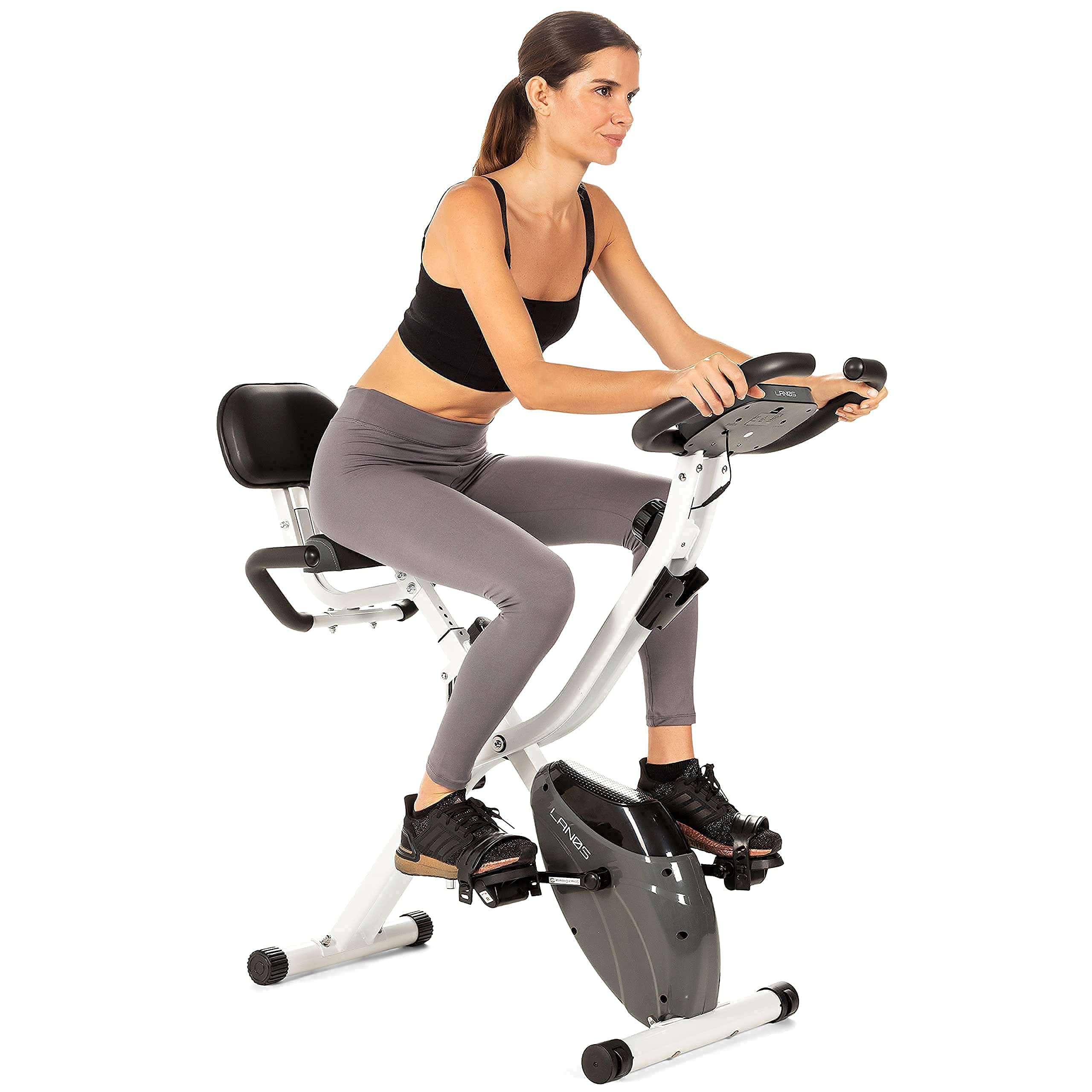 LANOS Workout Bike For Home - 2 In 1 Recumbent Exercise Bike and Upright Indoor Cycling Bike Positions, 10 Level Magnetic Resistance Exercise Bike, Foldable Stationary Bike Machine, Fitness Bike