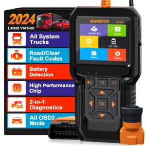 humzor nc610 obd2 scanner，car/heavy duty truck scanner car code reader diesel diagnostic tool, full obdii function - 2 in 1 auto & truck engine light clear check fault diagnostic scan tool.