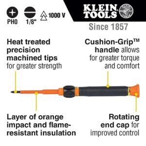 Klein Tools 32581INS Precision Screwdriver, 2-in-1 Insulated Screwdriver with No. 0 Phillips and 1/8-Inch Slotted Bits