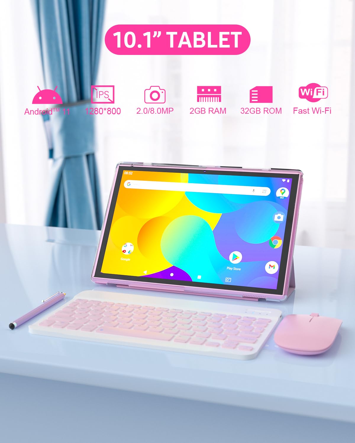 Tablet 2 in 1 Android 11 Tablets with Keyboard 10 inch Tabletas, Include Mouse Stylus Case Tempered Film, 6000mAh Tablet 32GB ROM 512GB Expandable Tableta, 8MP Dual Camera, WiFi BT Google Tablet PC.