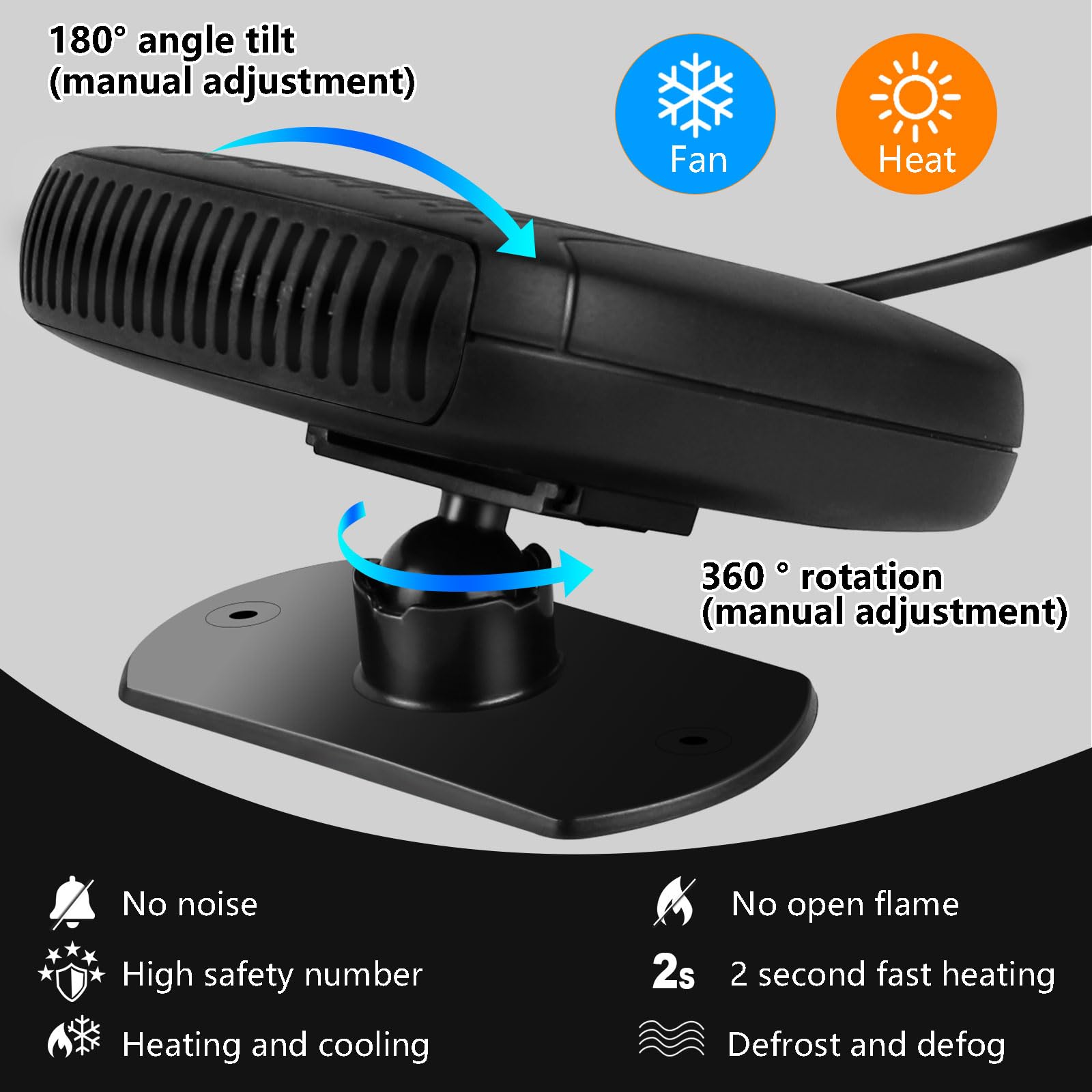 BESWORLDS Car Heater, Pattern Printingr 12V 120W Car Fans 2 in 1 Heating & Cooling 360 Degrees Adjustable Thermostat Fast Heating Defrost Defogger with Plug in Cigarette Lighter