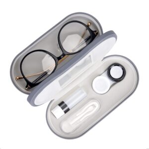 muf 2 in 1 contact lens case and glasses case,double sided dual use design,leak proof & portable,tweezer and contact lens solution bottle included for travel kit(grey)