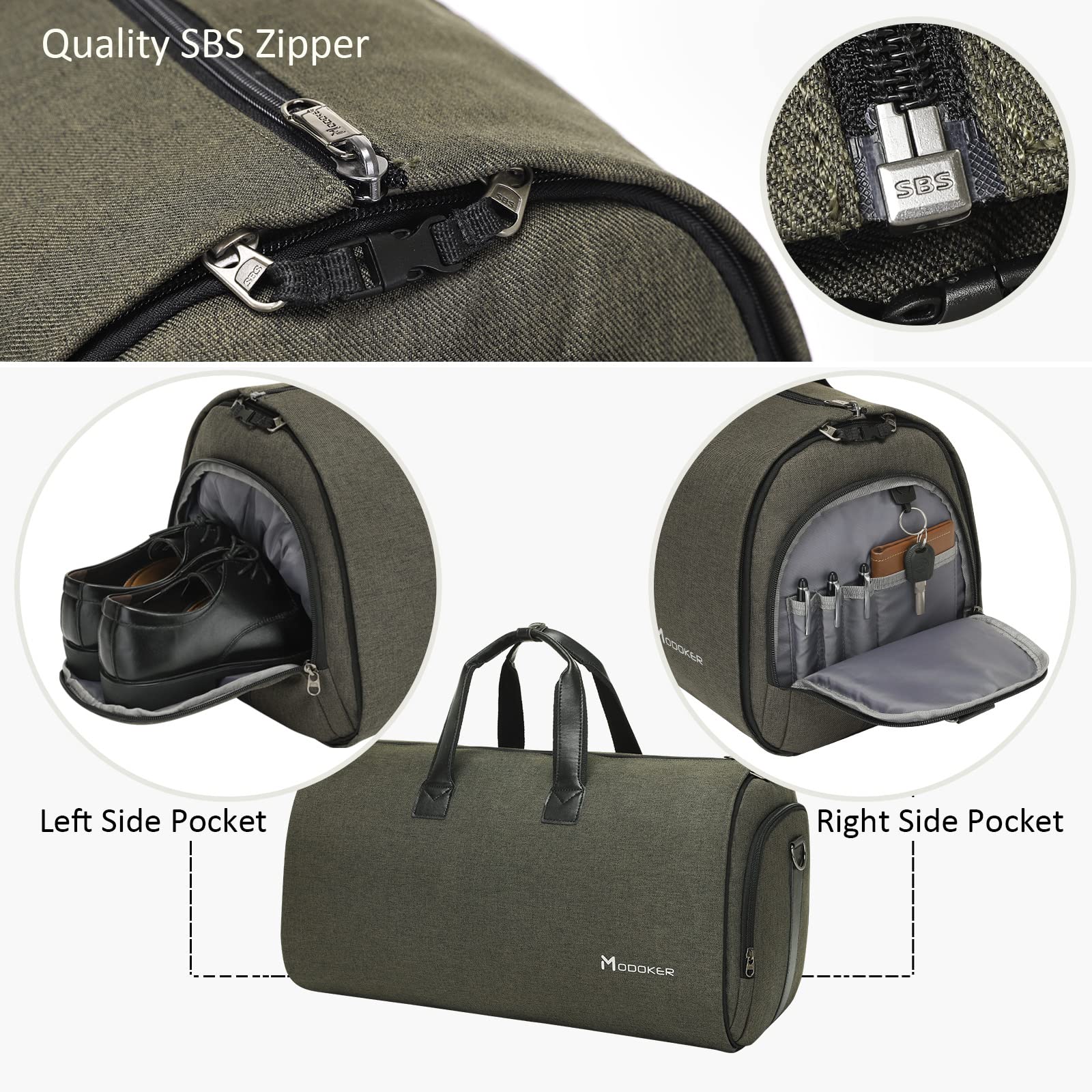 Convertible Garment Bag with Shoulder Strap, Modoker Carry on Garment Duffel Bag for Men Women - 2 in 1 Hanging Suitcase Suit Travel Bags,Forest Night