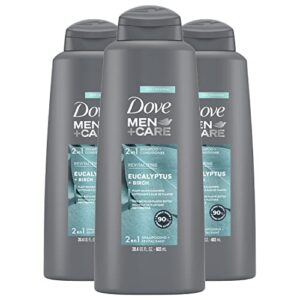 dove men + care 2 in 1 shampoo conditioner eucalyptus + birch 3 count for healthy-looking hair naturally derived plant based cleansers 20.4 oz