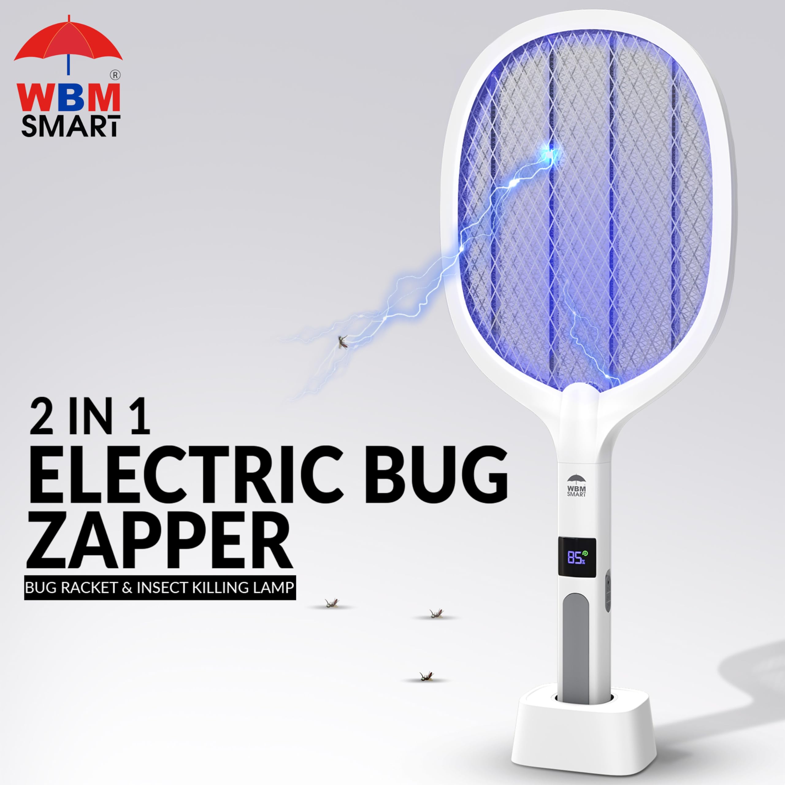 WBM SMART 2 in 1 Electric Bug Zapper, Mosquitoes Trap Lamp & Racket, USB Rechargeable Electric Fly Swatter for Home and Outdoor Powerful Grid 3-Layer Safety Mesh Safe to Touch, Pack of 2