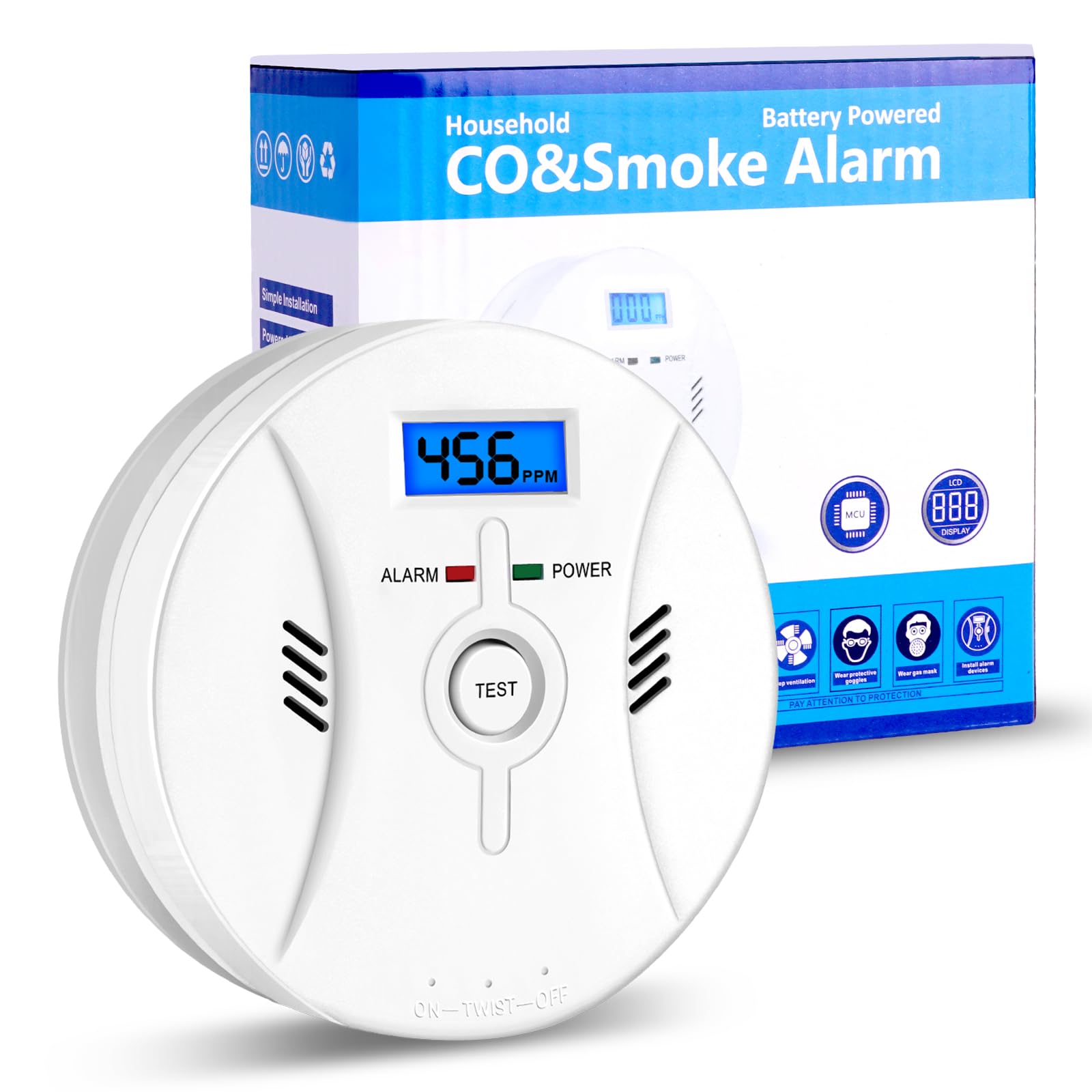 2 in 1 CO & Smoke Detectors, Carbon Monoxide Detector,with 9V Battery,Digital Display, Smoke Detector Carbon Monoxide Detector Combo,Alarm for Home or Office,Easy to Install