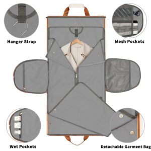 Garment Bags for Travel, Convertible Garment Bag with Detachable Hanging Suit Bag, Carry on Travel Duffel Bag with Shoulder Strap and Shoes Cover, 2 in 1 Hanging Suit Bags for Women/Men, White Brown