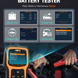 ANCEL AD410 Pro+ 2 in 1 OBD2 Scanner Battery Tester, OBD2 Scanner Diagnostic Tool for Car Check Engine Code Reader Scan Tool & 6V 12V 100-2000 CCA Battery Charging Cranking Test EVAP Live Data