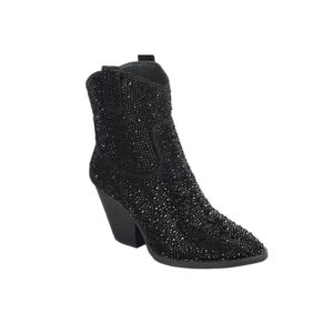 FOREVER Women Rhinestone Block Chunky Heel Ankle Bootie River-01 Black 8.5