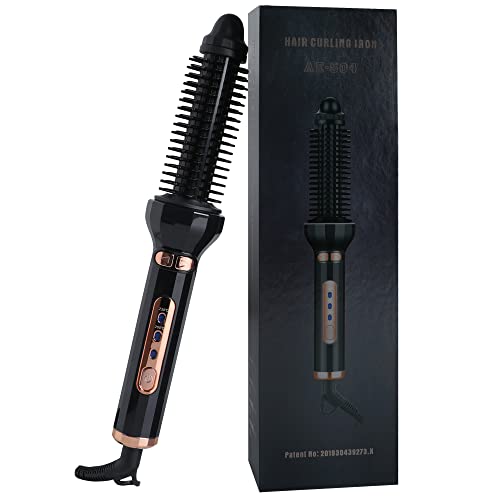 ECOJIA Hair Curling Iron Brush,Hot Curling Comb Ceramic Rotating Curling Iron 1 Inch,Heated Round Brush Hair Styler Tool for Short Hair,Electric Hair Brush 2 in 1 Hair Straightener and Curler