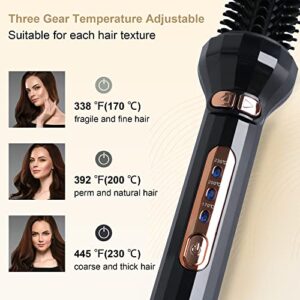 ECOJIA Hair Curling Iron Brush,Hot Curling Comb Ceramic Rotating Curling Iron 1 Inch,Heated Round Brush Hair Styler Tool for Short Hair,Electric Hair Brush 2 in 1 Hair Straightener and Curler