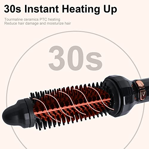 ECOJIA Hair Curling Iron Brush,Hot Curling Comb Ceramic Rotating Curling Iron 1 Inch,Heated Round Brush Hair Styler Tool for Short Hair,Electric Hair Brush 2 in 1 Hair Straightener and Curler